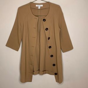 Forever 21 | Tan Large Brown Button Pocket Coat | 3/4 Sleeve Top | Classic Retro